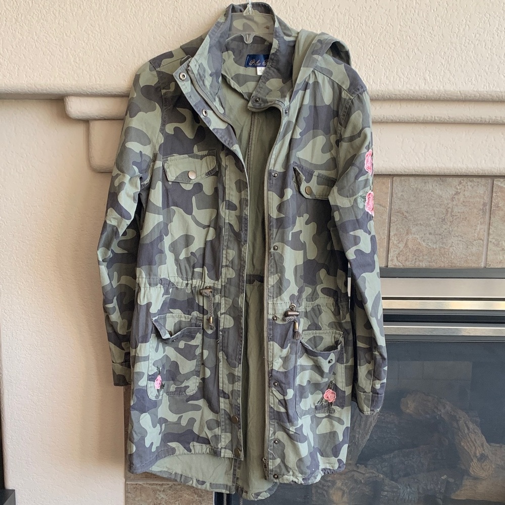 Blue Rain Green Camo Jacket with Roses